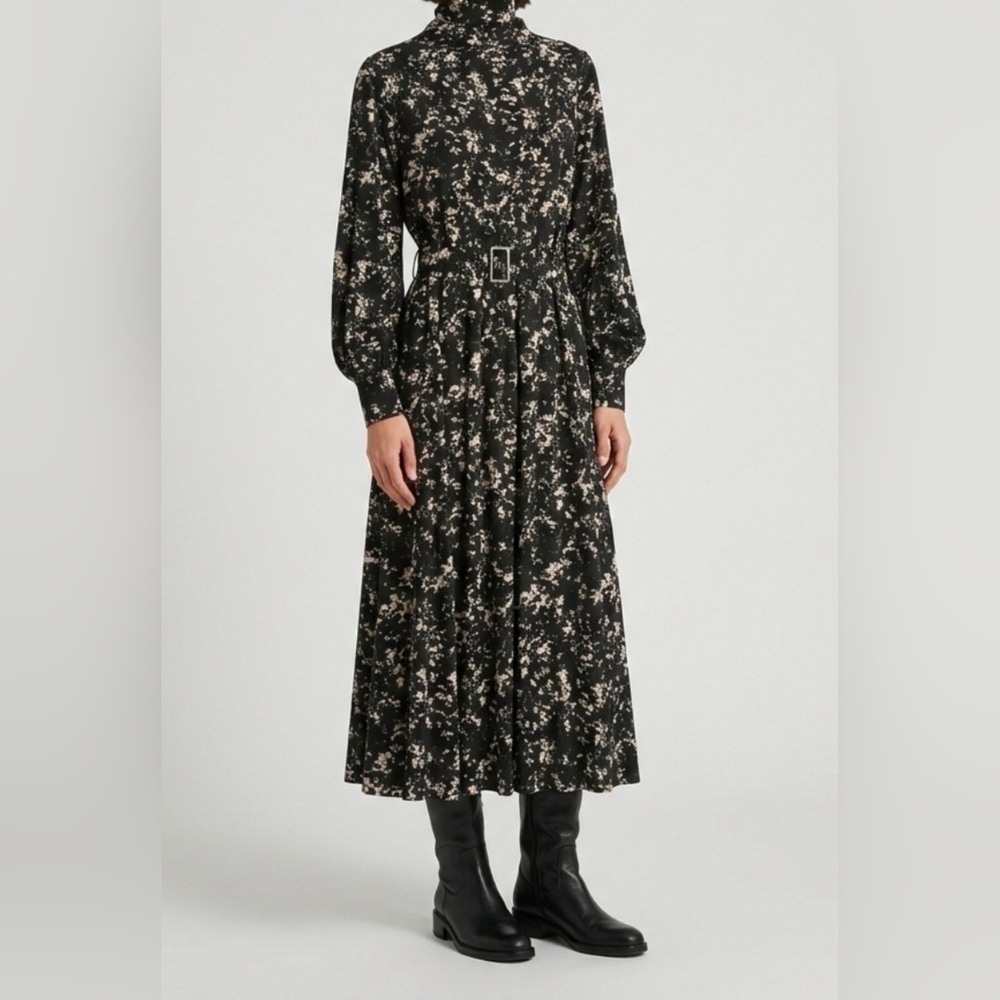 Women's Simply Vera Vera Wang Cozy Belted Knit Midi Dress Black Beige Texture XS